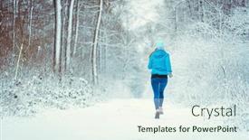  Presentation with woods - Slide deck enhanced with young-woman-running-down background and a sky blue colored foreground