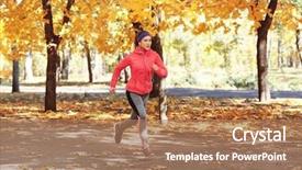  Presentation with sporty - Slides with young woman running in autumn background and a coral colored foreground