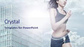  Presentation with health woman running female runner - PPT theme having young woman running in front background and a sky blue colored foreground