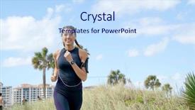  Presentation with running - Slide set having young woman running on beachy background and a sky blue colored foreground