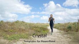  Presentation with running - Beautiful slide set featuring young woman running on beachy backdrop and a coral colored foreground