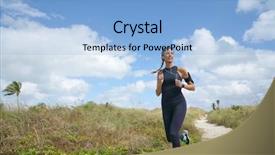  Presentation with running - Presentation design having young woman running on beachy background and a light blue colored foreground
