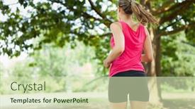  Presentation with outdoors - Presentation design enhanced with young woman running outdoors background and a soft green colored foreground