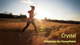  Presentation with sunny fall - Theme featuring young woman running outdoors background and a tawny brown colored foreground