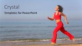  Presentation with sea shore - Presentation having young woman runs on shore of sea background and a light blue colored foreground