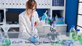  Presentation with test tube laboratory - Presentation featuring young-woman-scientist-holding-test background and a light blue colored foreground