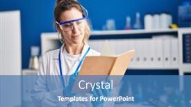  Presentation with scientist - Slide set having young-woman-scientist-reading-book background and a teal colored foreground