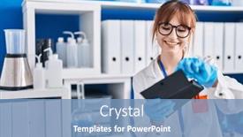  Presentation with case - Slide deck consisting of young-woman-scientist-smiling-confident background and a teal colored foreground