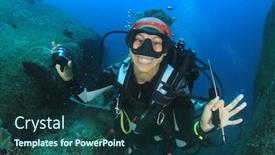  Presentation with scuba diving - PPT layouts having young woman scuba diving background and a ocean colored foreground