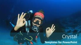  Presentation with scuba diving - Amazing PPT theme having young woman scuba diving backdrop and a ocean colored foreground