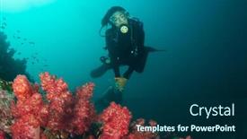  Presentation with scuba diving - Beautiful PPT layouts featuring young-woman-scuba-diving backdrop and a navy blue colored foreground