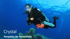  Presentation with scuba diving - Cool new slide set with young woman scuba diving backdrop and a ocean colored foreground