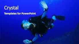  Presentation with scuba diving - PPT layouts consisting of young woman scuba diving in clear tropical sea background and a cobalt blue colored foreground