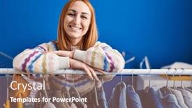  Presentation with clothing - PPT theme with young-woman-searching-clothes background and a violet colored foreground