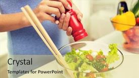  Presentation with young healthy people - Amazing PPT layouts having seasoning vegetable salad with salt backdrop and a yellow colored foreground