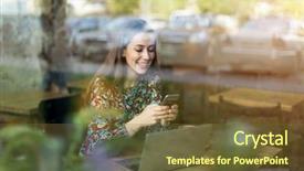  Presentation with cafe - Audience pleasing PPT theme consisting of young woman seen through cafe backdrop and a  colored foreground