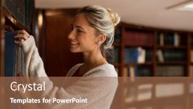  Presentation with library research - Cool new theme with young-woman-selecting-a-book backdrop and a coral colored foreground