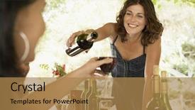  Presentation with red - Cool new presentation theme with young woman serving red wine backdrop and a coral colored foreground