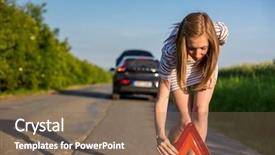  Presentation with roadside - PPT theme with young woman setting the safety background and a violet colored foreground