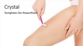  Presentation with razor - Colorful presentation theme enhanced with young woman shaving legs pink razor backdrop and a sky blue colored foreground