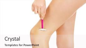 Presentation with razor - Beautiful presentation theme featuring young woman shaving legs pink razor backdrop and a sky blue colored foreground