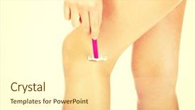  Presentation with razor - Colorful PPT layouts enhanced with young woman shaving legs pink razor backdrop and a cream colored foreground