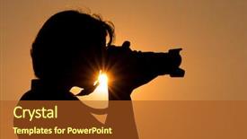  Presentation with shooting - Amazing presentation theme having young woman shooting with a camera against sunset sky with a sunburst backdrop and a tawny brown colored foreground