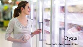  Presentation with grocery store - Audience pleasing PPT layouts consisting of young woman shopping for meat backdrop and a lemonade colored foreground