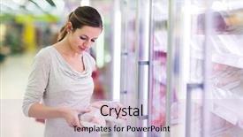  Presentation with grocery store - Amazing slide deck having young woman shopping for meat backdrop and a lemonade colored foreground