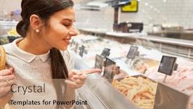  Presentation with supermarket - Presentation having young-woman-shopping background and a coral colored foreground