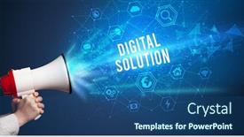  Presentation with digital - Presentation theme having young-woman-shouting-in-megaphone background and a ocean colored foreground