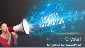  Presentation with process automation - Theme featuring young-woman-shouting-in-megaphone background and a ocean colored foreground