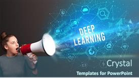  Presentation with technology learning - Slides having young-woman-shouting-in-megaphone background and a ocean colored foreground