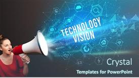  Presentation with announcement - Cool new theme with young-woman-shouting-in-megaphone backdrop and a ocean colored foreground