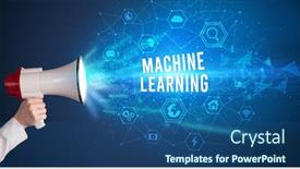  Presentation with machine learning - Amazing PPT theme having young-woman-shouting-in-megaphone backdrop and a ocean colored foreground