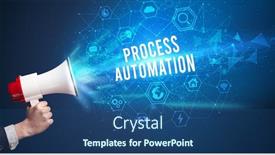  Presentation with process automation - Theme having young-woman-shouting-in-megaphone background and a ocean colored foreground