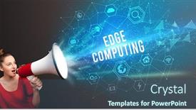  Presentation with announcement - Amazing PPT theme having young-woman-shouting-in-megaphone backdrop and a ocean colored foreground