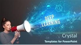  Presentation with technology learning - Amazing slide set having young-woman-shouting-in-megaphone backdrop and a ocean colored foreground