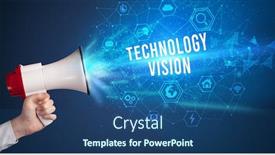  Presentation with announcement - Slide deck featuring young-woman-shouting-in-megaphone background and a ocean colored foreground