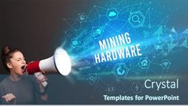  Presentation with technology hardware - Audience pleasing slides consisting of young-woman-shouting-in-megaphone backdrop and a ocean colored foreground