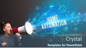  Presentation with home automation - Theme featuring young-woman-shouting-in-megaphone background and a ocean colored foreground