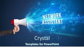  Presentation with network - Amazing slides having young-woman-shouting-in-megaphone backdrop and a ocean colored foreground