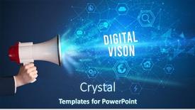  Presentation with announcement - Theme consisting of young-woman-shouting-in-megaphone background and a ocean colored foreground