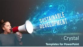  Presentation with sustainable development - Slides featuring young-woman-shouting-in-megaphone background and a ocean colored foreground