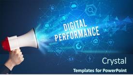  Presentation with announcement - Beautiful PPT theme featuring young-woman-shouting-in-megaphone backdrop and a ocean colored foreground