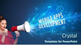  Presentation with mobile technology - Beautiful slides featuring young-woman-shouting-in-megaphone backdrop and a ocean colored foreground