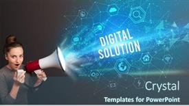  Presentation with announcement - Slide deck featuring young-woman-shouting-in-megaphone background and a ocean colored foreground