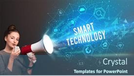  Presentation with announcement - Audience pleasing slide deck consisting of young-woman-shouting-in-megaphone backdrop and a ocean colored foreground