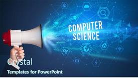  Presentation with announcement - Theme consisting of young-woman-shouting-in-megaphone background and a ocean colored foreground