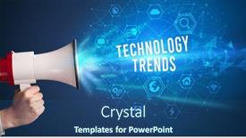  Presentation with announcement - PPT theme having young-woman-shouting-in-megaphone background and a ocean colored foreground